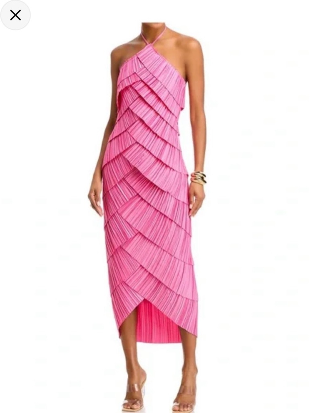 cult gaia coral-pink pleated halter midi dress